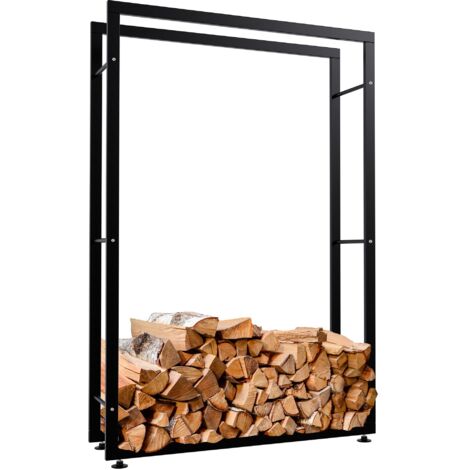 Range-bûches intérieur en métal thermolaqué noir 150 × 100 × 25 cm fabrication robuste 100008374