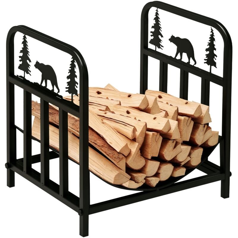 Outsunny - Range-bûches intérieur extérieur sur pied - porte bûches design - dim. 42L x 33l x 43H cm - métal noir