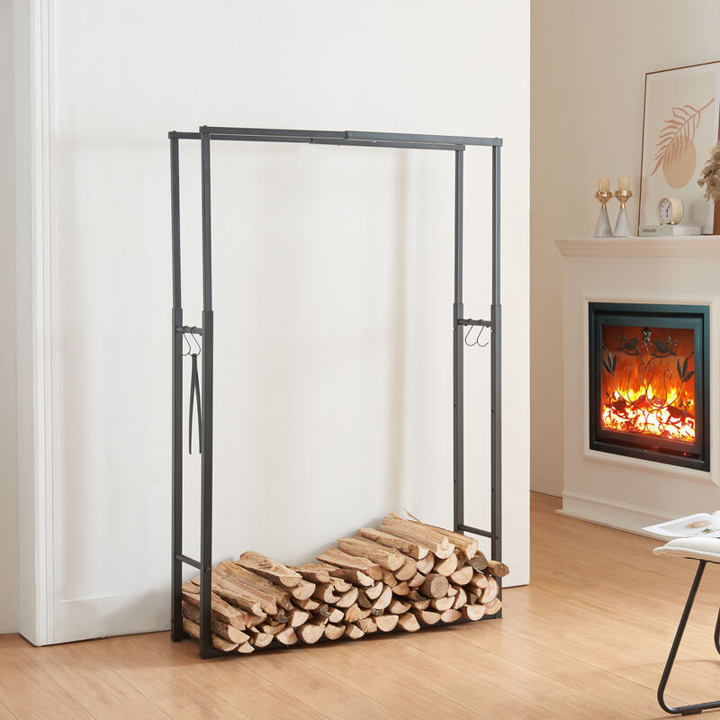 [en.casa] - Range-bûches Kasan acier largeur 40 - 65 cm noir