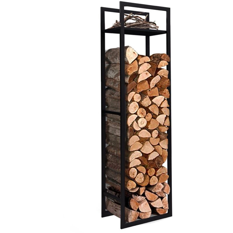Idmarket - Range bûches vertical acier noir avec étagère H.170 cm pour cheminée