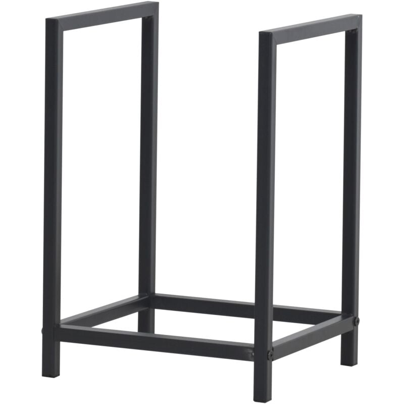 Range-bûches pour usage intérieur extérieur porte-bûches design support rangement bois de chauffage en acier 40 x 30 x 50 cm noir