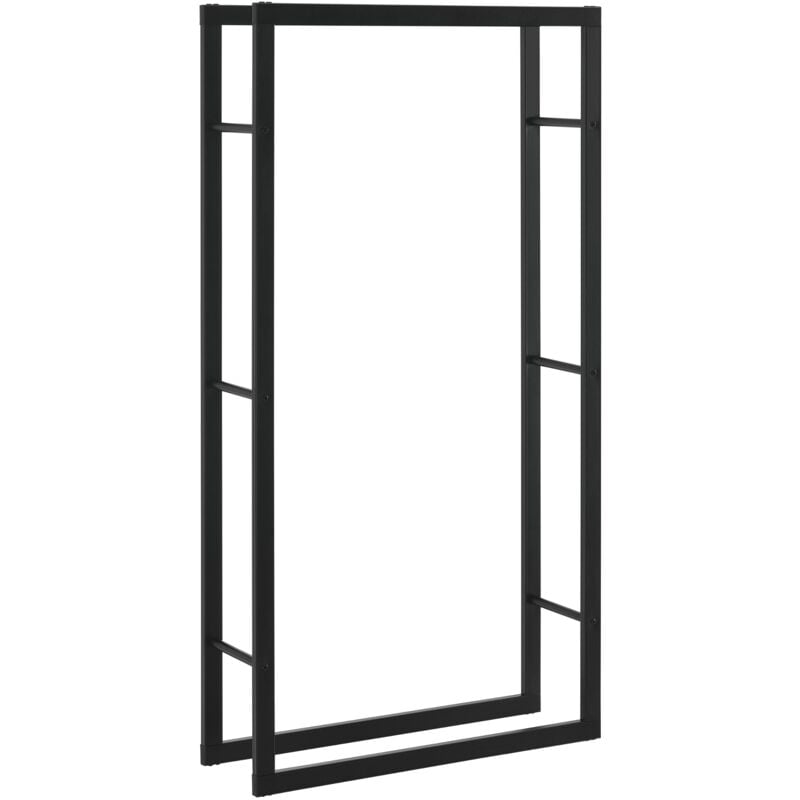 Range-bûches pour usage intérieur extérieur porte-bûches design support rangement bois de chauffage en acier 80 x 25 x 150 cm noir