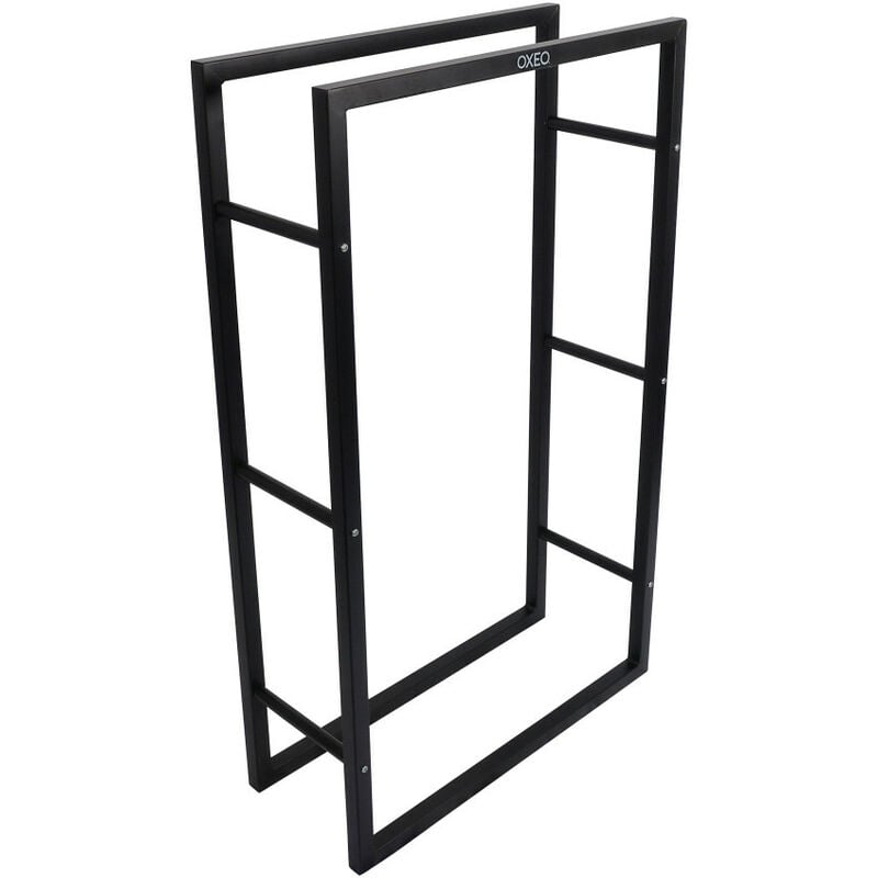 Oxeo - Range bûches robuste en acier - Porte bûches Intérieur extérieur - Support Rangement Bois de cheminée - 100 x 60 x 24 cm - Noir