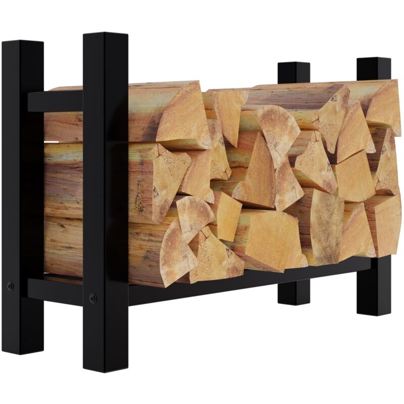 Range-bûches support bois de cheminée pour intérieur pieds carrés 80x60 cm en métal noir 100003566