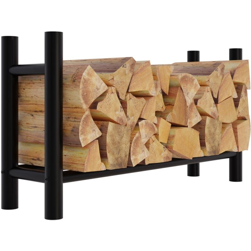 Range-bûches support bois de cheminée pour intérieur pieds ronds 100x60 cm en métal noir 100003568