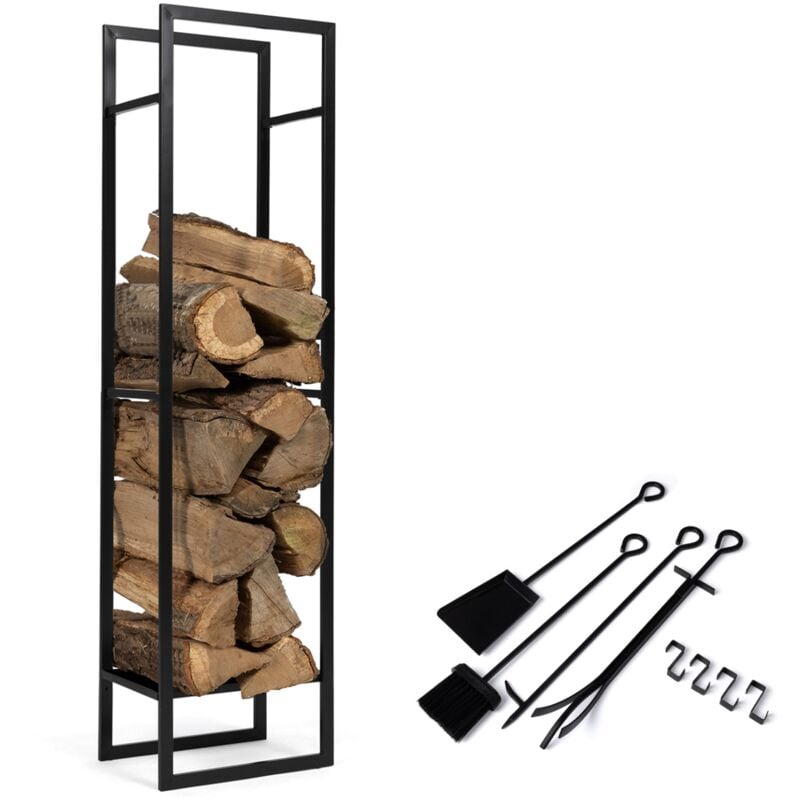 Idmarket - Range bûches vertical acier noir avec étagère et accessoires h. 170 cm pour cheminée