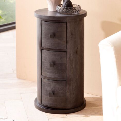 Range-cd 3 tiroirs 34x34x65 cm en manguier noir vernis