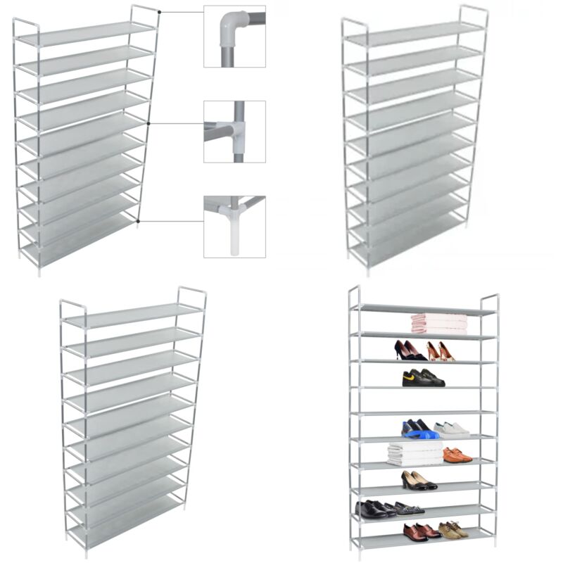 Range-chaussures 10 étagères Métal et Tissu non tissé Argenté - Etagere Chaussure - Rangement Chaussures - Meuble Chaussure - Organiseur Chaussures