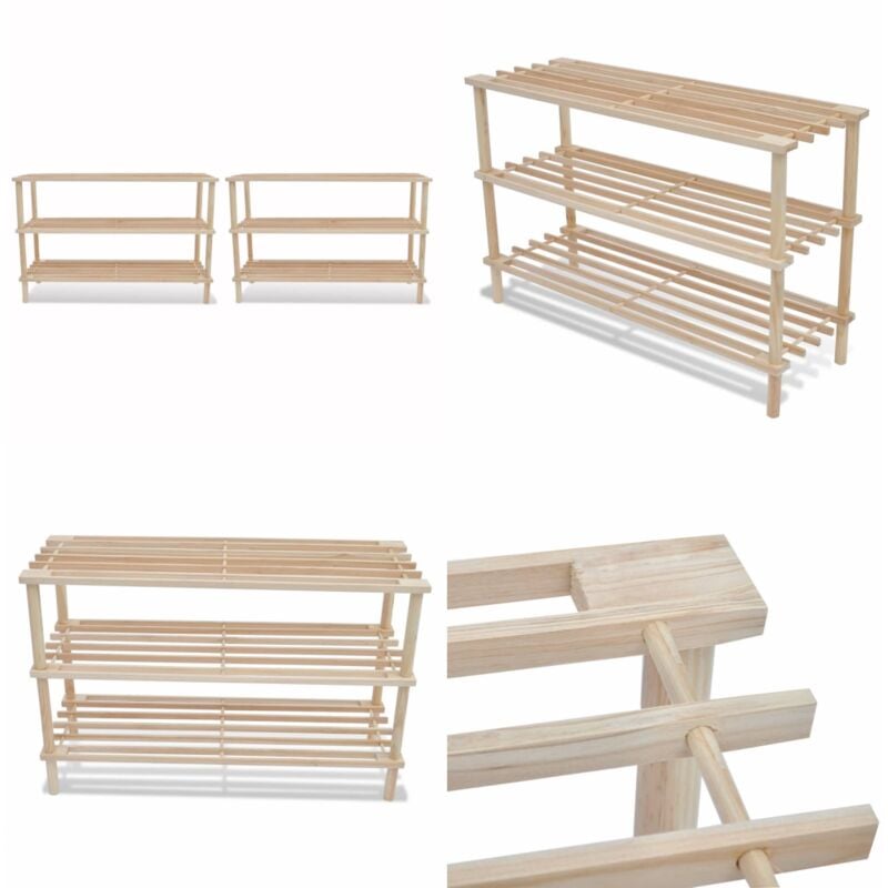 Vidaxl - Range-chaussures à 3 étagères 2 pcs Bois de sapin solide - Meuble Rangement Chaussures - Étagère Chaussure - Meuble Entrée - Rangement