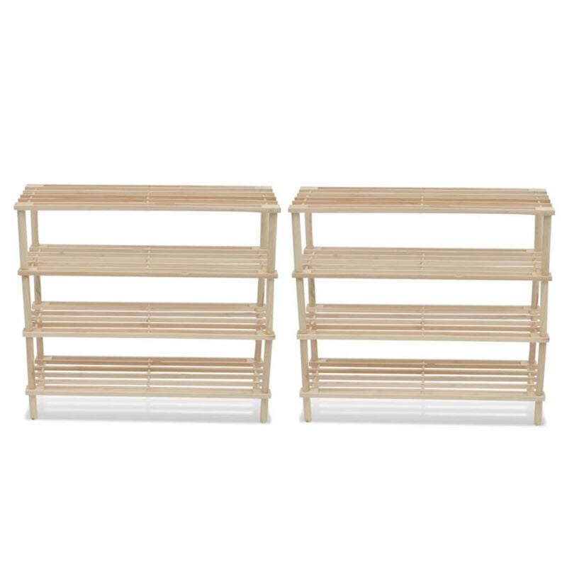 Range-chaussures à 4 étagères 2 pcs Bois de sapin solide