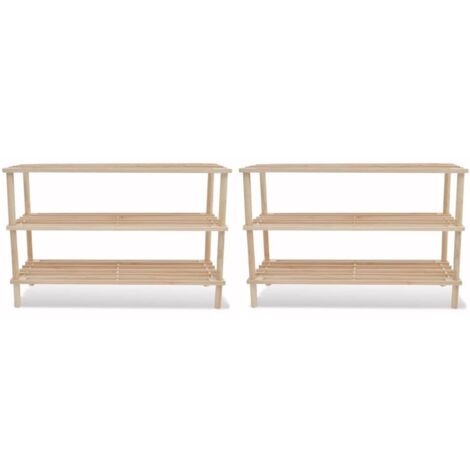 Range-chaussures à 3 étagères Meuble à Chaussures  Meuble d'entrée 2 pcs Bois de sapin solide 64267