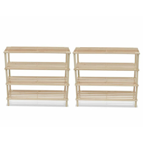 Range-chaussures à 4 étagères 2 pcs Bois de sapin solide