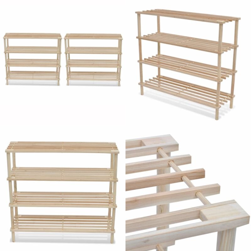 Range-chaussures à 4 étagères 2 pcs Bois de sapin solide - Meuble Rangement Chaussures - Étagère Chaussure - Meuble Entrée - Organisateur Chaussures