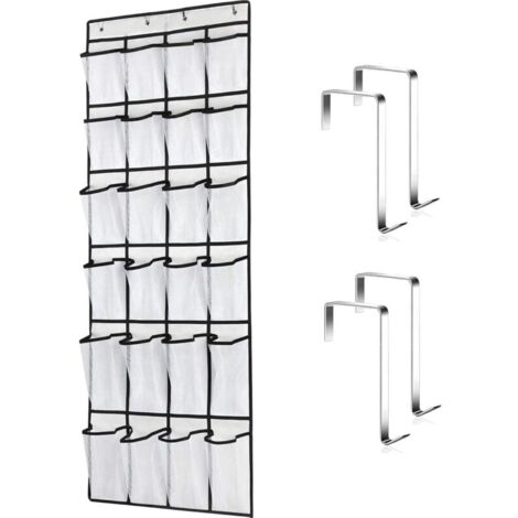 Range chaussures à suspendre sur la porte, Poche de Rangement Suspendue pour Chaussures, Shoes Organizer, Stockage de Chaussures pour chambre à coucher, salle de bain (24 Poches-Blanc)