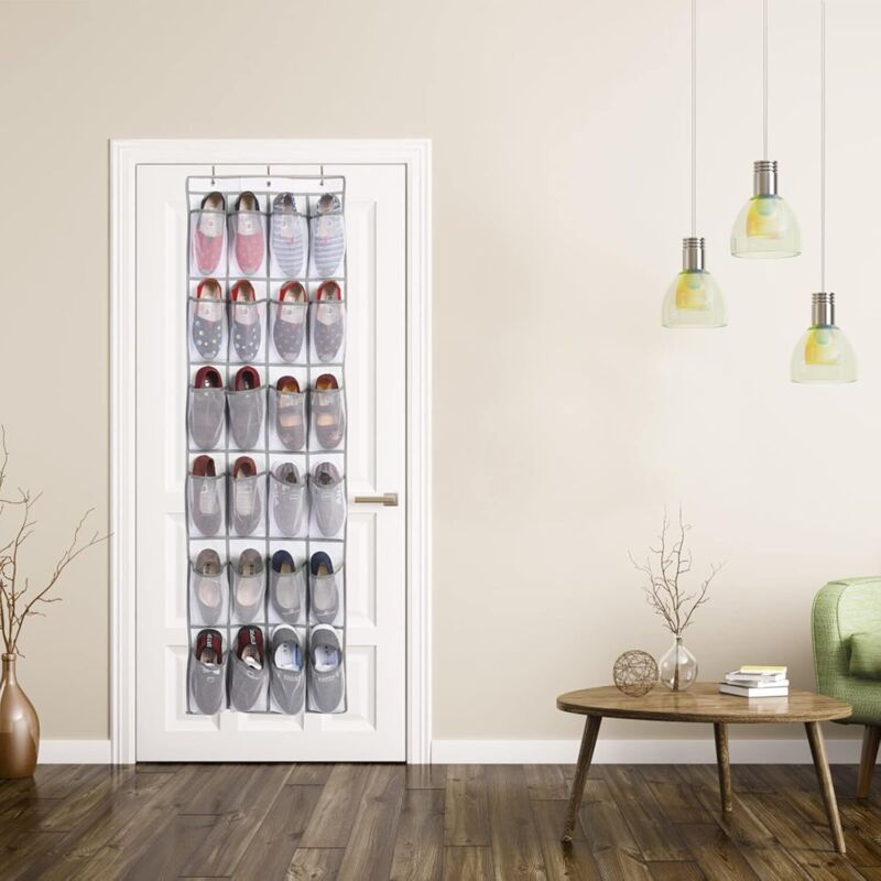 Range chaussures à suspendre sur la porte, sac de rangement suspendu avec 24 poches, rangement de chaussures suspendu, organiseur de suspension