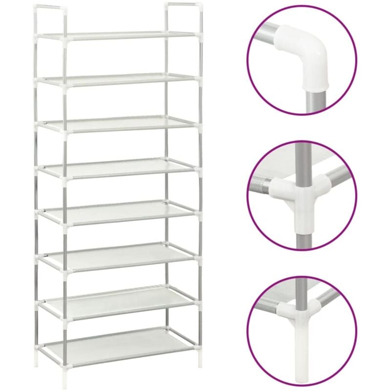 Vidaxl - tagère à chaussures 8 étagères Métal et tissu intissé Argenté