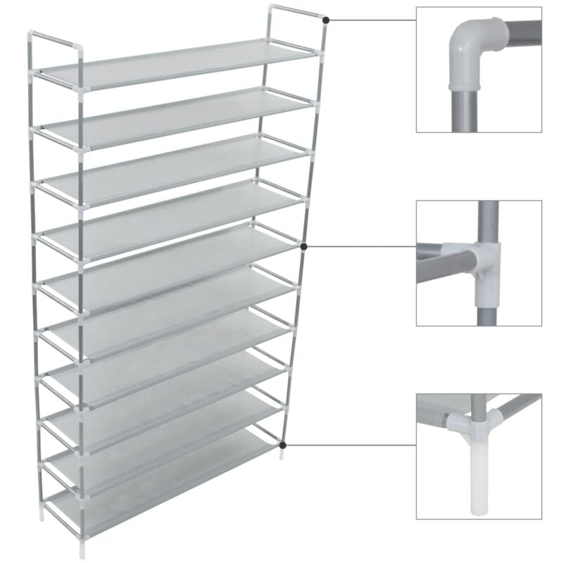 Vidaxl - Range-chaussures 10 étagères Métal et Tissu non tissé Argenté