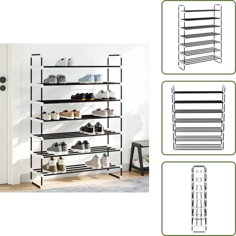 Range-chaussures avec 7 étagères Métal et plastique Noir - Étagère à Chaussures - Meuble Rangement Chaussures - Rangement Chaussures - Support