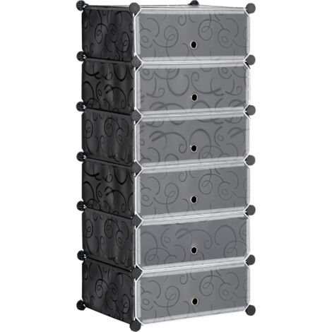 Range-chaussures DIY 6 paires, boîte de rangement en plastique et acier, noir et blanc, 49x36,5x108 cm