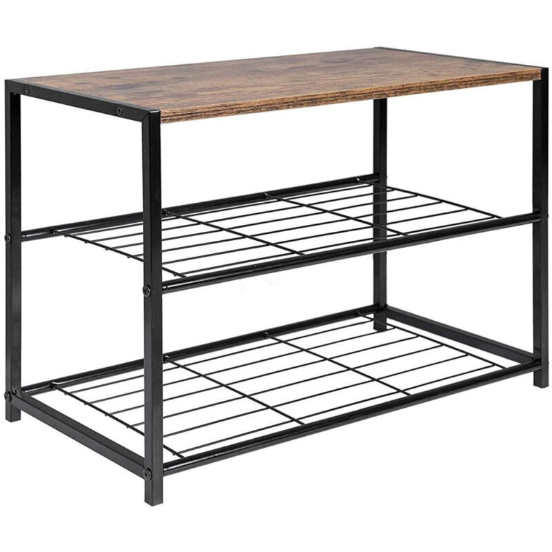 Range chaussures meuble avec assise debout en métal bois pour couloir 63x30x42cm