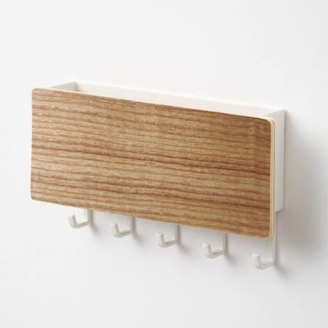 Range Courrier Et Boite CléS en Bois Porte CléS à Crochet Sans Trou Range Courrier Mural Bois 5 Crochets en Bois Avec Cinq Crochets en Plastique pour Combiner Dossiers De Courrier Avec Crochets CléS