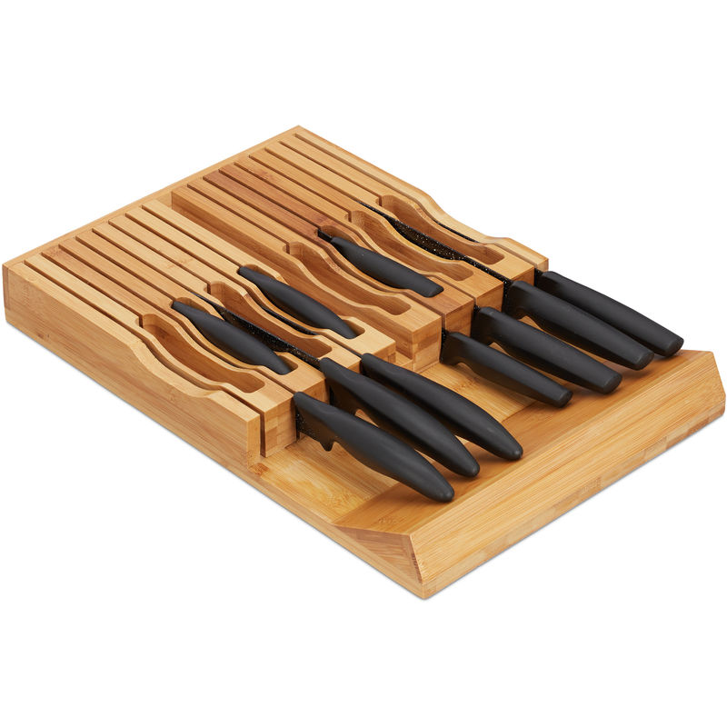 Relaxdays range couteaux de cuisine bambou, support couteaux pour 17 couteaux, bloc tiroir, 5 x 43 x 28,5 cm, nature
