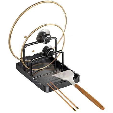 Range Couvercle de Casseroles, Support de Planche à Découper avec Repose-cuillère, Porte Couvercle Cuisine Antidérapant pour Plaque de Cuisson, Barbecue