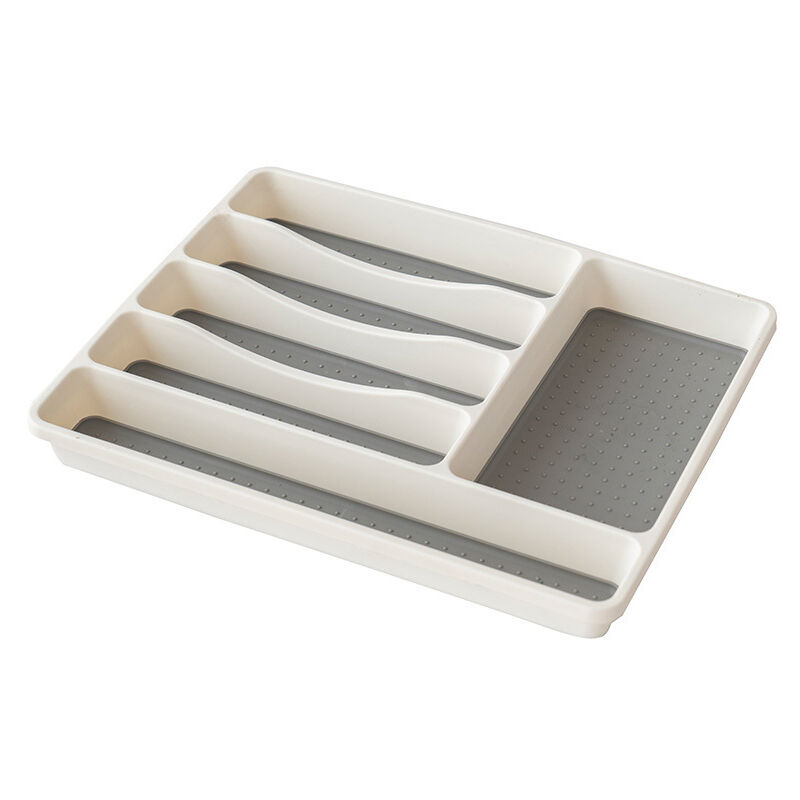 Range-couverts 6 Compartiments Rangement Tiroir Cuisine 41 x 33 x 5 cm,Couche Antidérapante,Blanc/ Anthracite