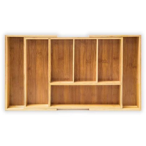 Range-Couverts ajustable organiseur de tiroir extensible HxlxP : 5 x 48,5 x 28 cm 5 à 7 compartiments en Bambou, Nature