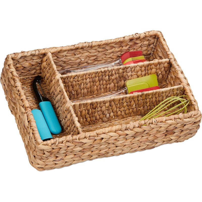 Range-couverts avec 4 compartiments, pour tiroir, HxLxP : 10,5 x 42 x 29 cm, en Jacinthe d'eau, nature - Relaxdays