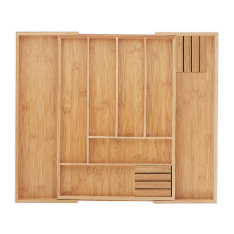 Relaxdays - Range-couverts en bambou, extensible, entre 6 et 8 compartiments, 2 blocs à couteaux, hlp : 5x32x43 cm, nature