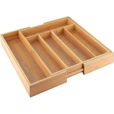 range-couverts Escamotable Coulissant, Tiroir  6 Compartiments, Bote  Couverts En Bambou, Env. 39365cm, Couleur Bois