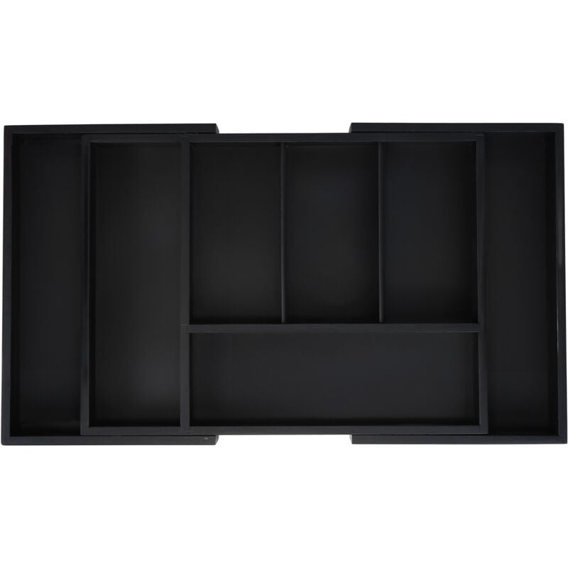 Range-couverts, extensible, 5 à 7 compartiments, organiseur pour le tiroir, bambou et mdf, noir - Relaxdays