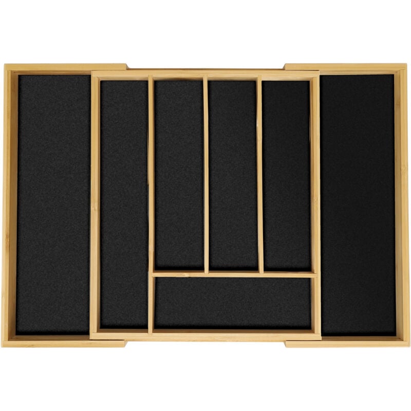 Relaxdays - Range-couverts, extensible, 5 à 7 compartiments, organiseur pour le tiroir, bambou et mdf, noir et nature