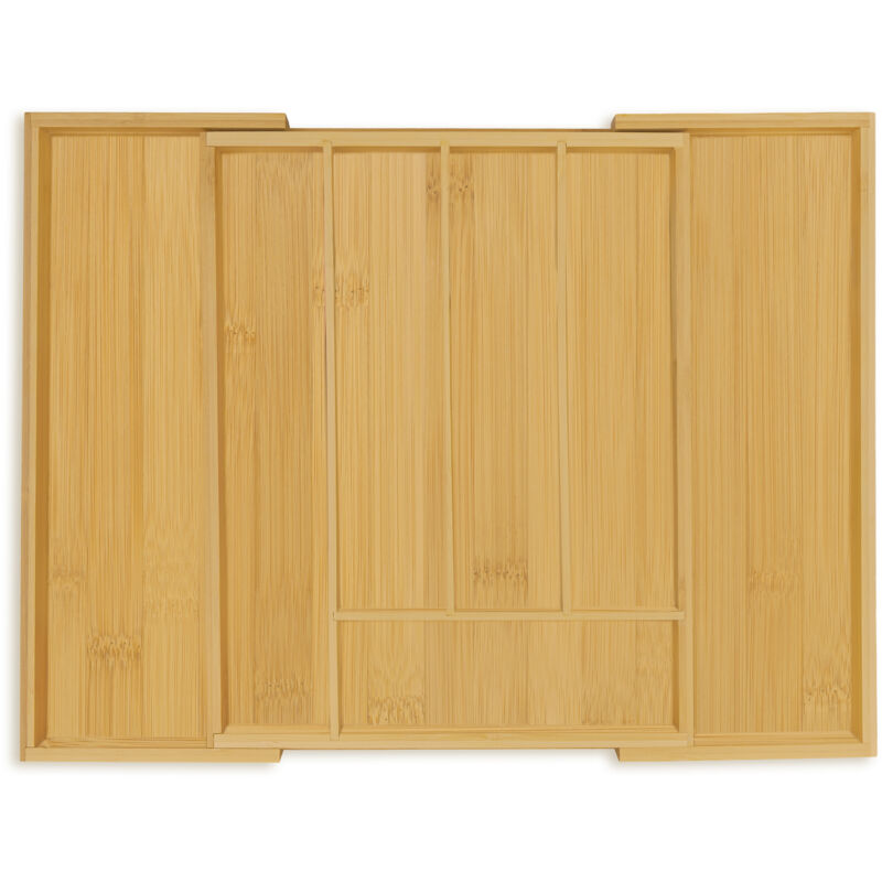 Range-couverts, extensible, 5 à 7 compartiments, système de rangemenr pour le tiroir, bambou et mdf, nature - Relaxdays