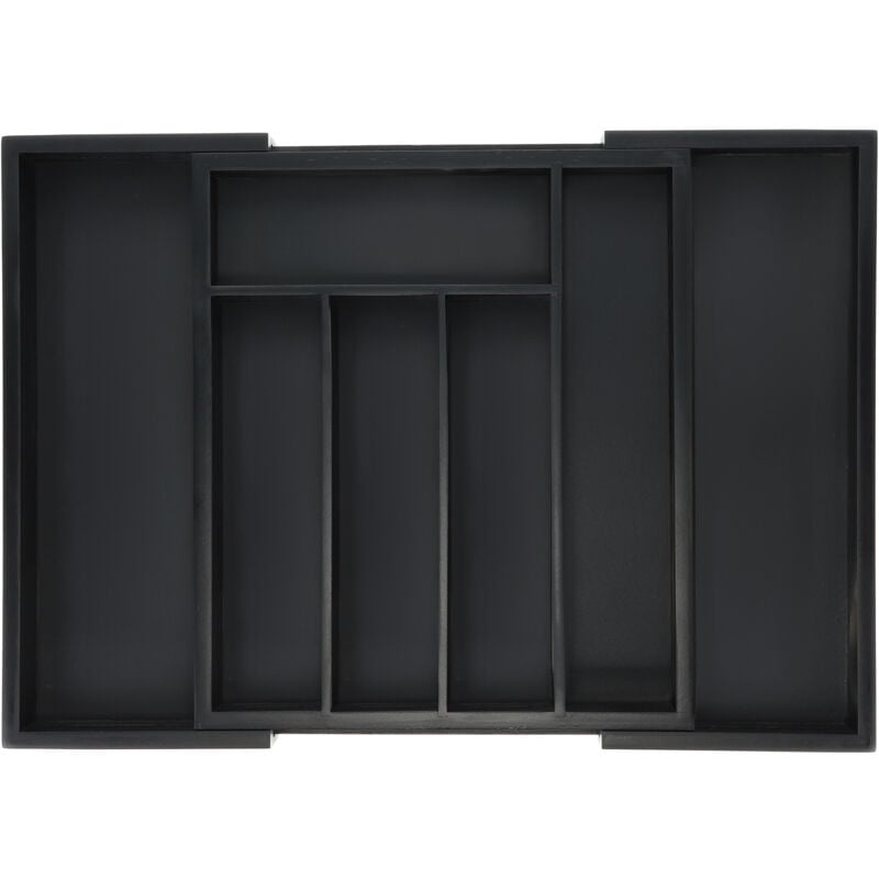 Range-couverts, extensible, 5 à 7 compartiments, rangement tiroirs, bambou & mdf, organisateur, noir - Relaxdays