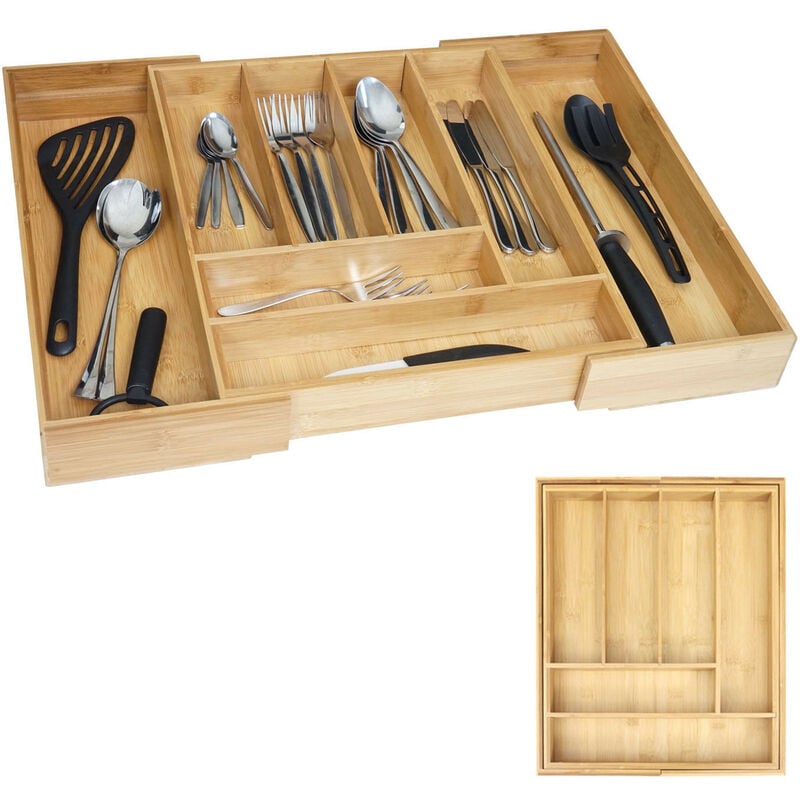 Mendler - Range-couverts HWC-B20, organisateur de tiroir, bambou extensible 35-58x45cm