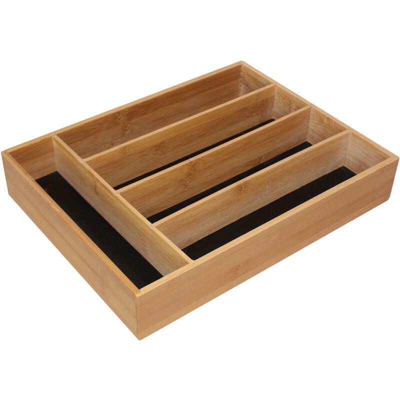 Box And Beyond - Range-couverts - Organiseur de tiroir - 5 compartiments - bois naturel - 38x29x7cm