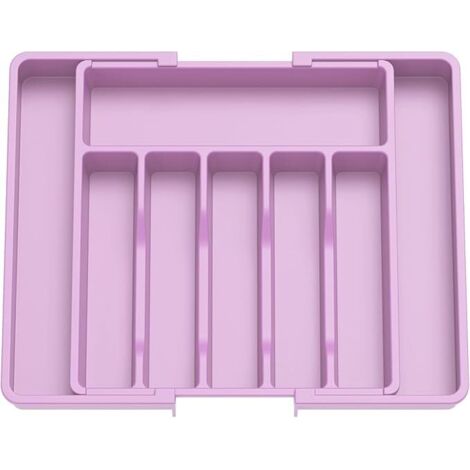 Range Couverts, Plateau d'Ustensiles Extensible pour Tiroir, Organisateur de Tiroir Réglable pour la Cuisine, Rangement Compact en Plastique pour Cuillères, Fourchettes, Violet