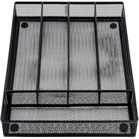 Range-couverts pour tiroirs, range-couverts avec 5 compartiments, en maille métallique, pour cuisine, bureau, salle de bain, 31,8 x 23,7 x 5 cm, noir
