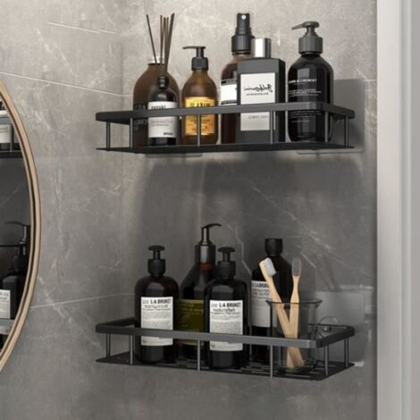 Range Couverts,Ensemble d'étagères de salle de bains,sans poinçon,Triangle,coin,étagère de rangement de douche- Rectangle Black S