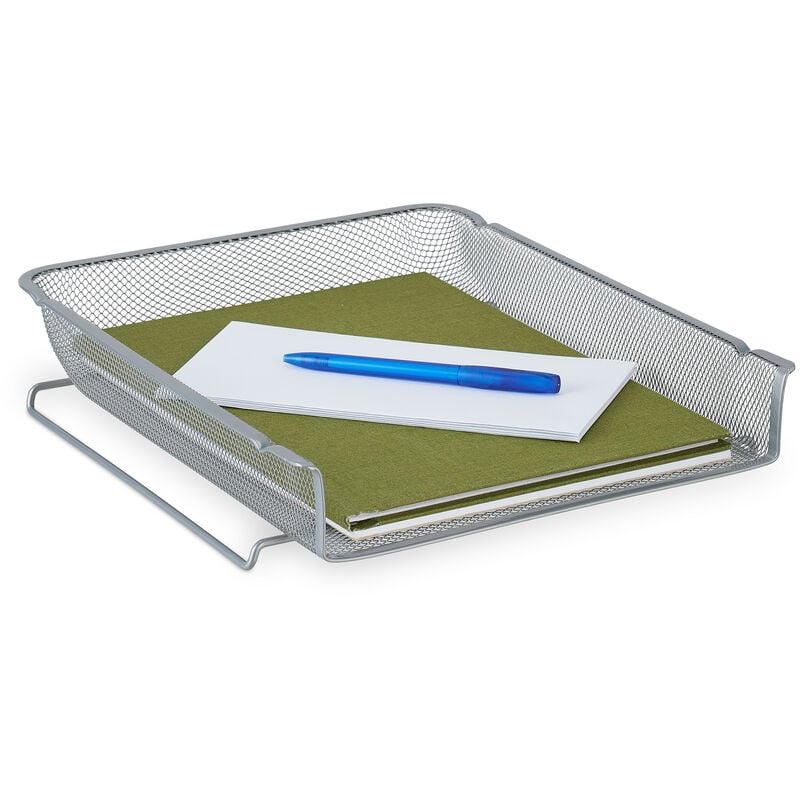 Relaxdays - Range-documents, empilable, horizontal, aspect maille, métal, HxLxP: 6,5 x 28,5 x 34 cm, format A4, argenté