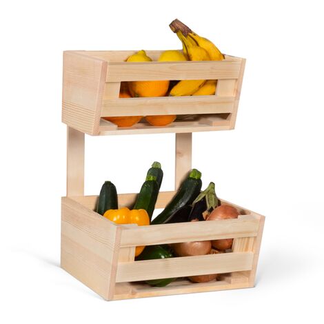 Range fruits et légumes en bois rangement 2 niveaux à poser ou suspendre - Naturel