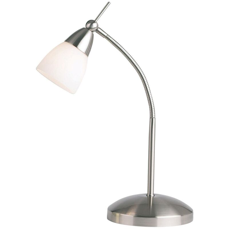 Endon Range - Table Lamp Satin Chrome, White Glass, G9