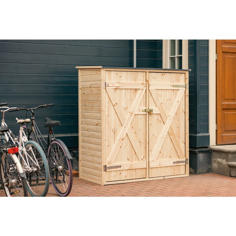 Abri de Jardin en Bois Naturel - Cabine de Rangement Extérieur - Cabane à Outils avec Système D'étagères 149x78x164 cm, Naturel - Upyard