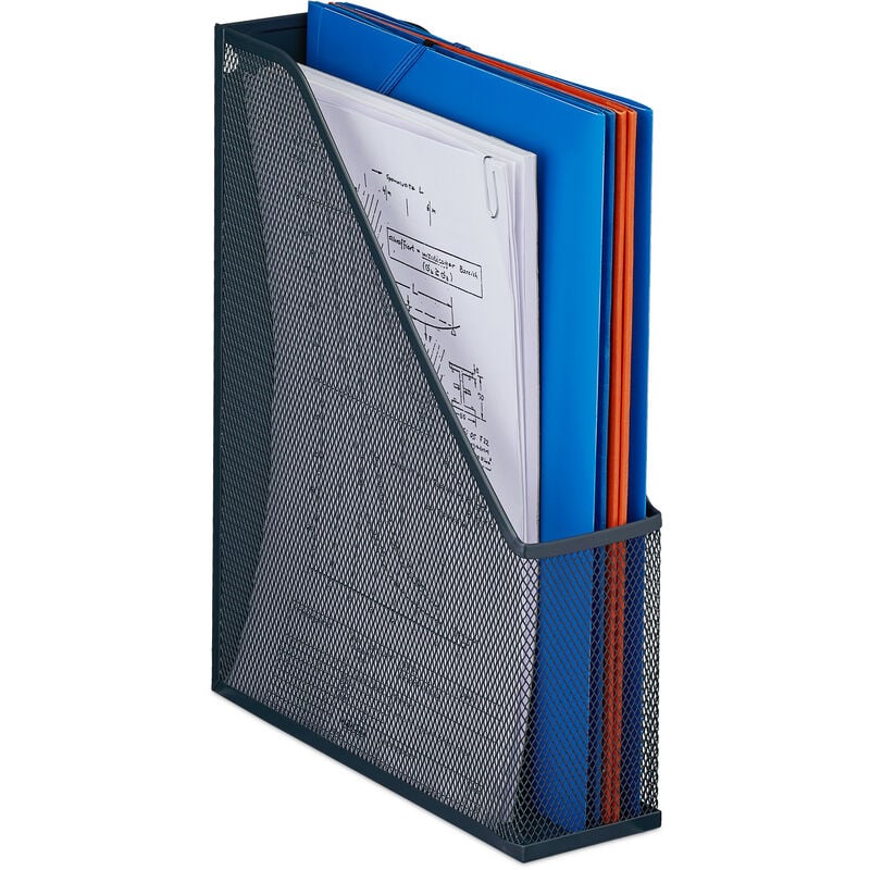 Relaxdays - Range-revues en métal, format A4, HxLxP : 31,5x7,5x25 cm, magazines, design maille, bureau, maison, anthracite