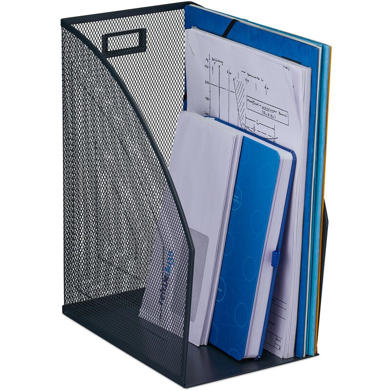 Range-revues, format A4, design maille, HxLxP: 32x16x24,5 cm, bureau, porte-documents, métal, anthracite - Relaxdays