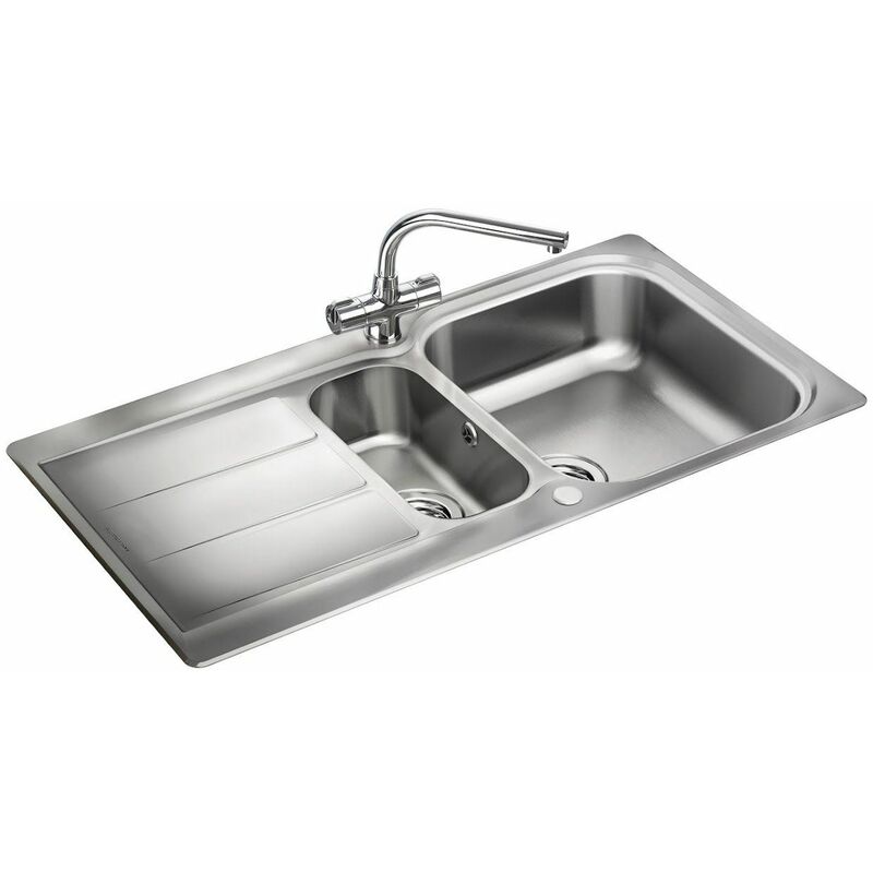 Image of Glendale Kitchen Sink 1.5 Bowl Stainless Steel Inset free Waste Kit - Silver - Rangemaster