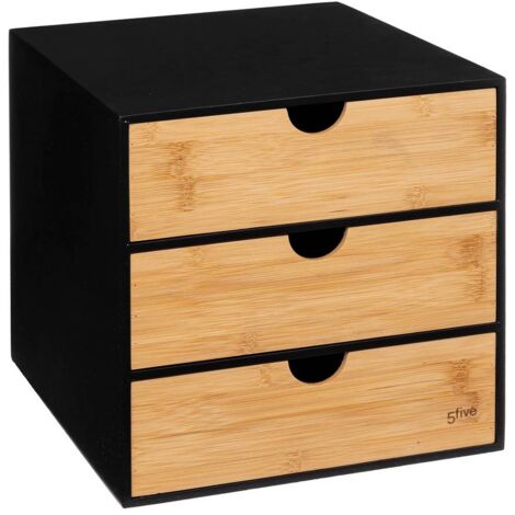 Rangement 3 tiroirs bambou Bava noir - 5 five simply smart - Bois naturel et noir