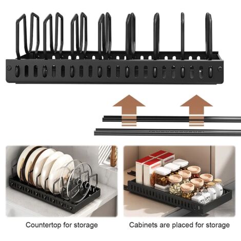 Rangement à casseroles extractible Cloisons réglables Gain de place sous armoire Organisateur de vaisselle pour cuisine